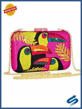 Rhinestone Clutch Purse Tropical Bird Crystal Evening Bag Sparkly Box Handbag